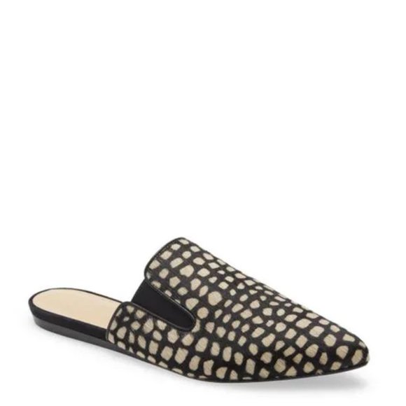 Jenni Kayne Flat Slip On Mule Genuine Calf Hair Black Honey...